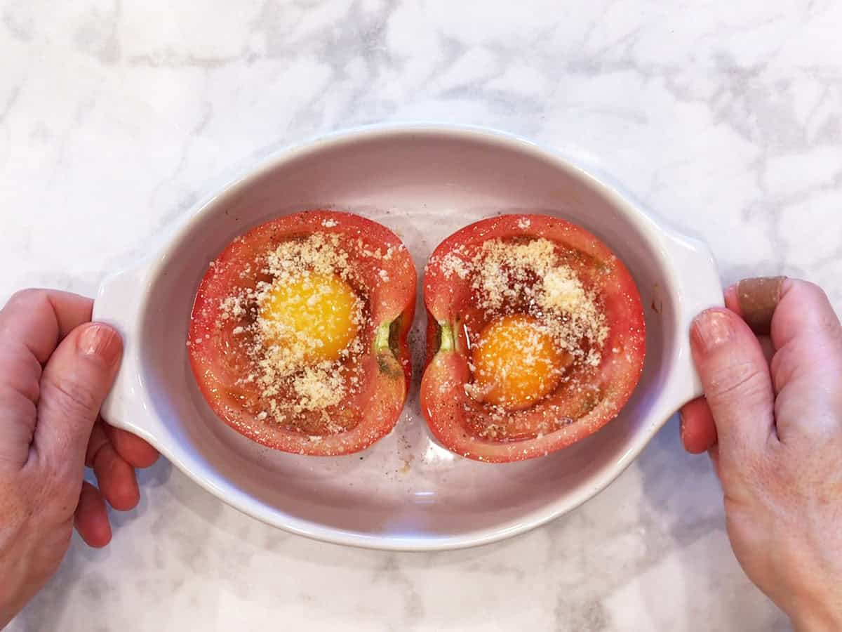 Parmesan was sprinkled on top of the tomatoes.