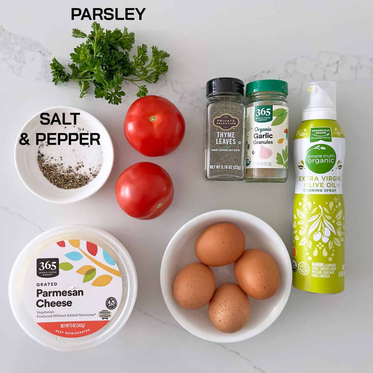 The ingredients needed to make breakfast tomatoes.