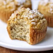 Coconut flour muffins are served on a white plate.