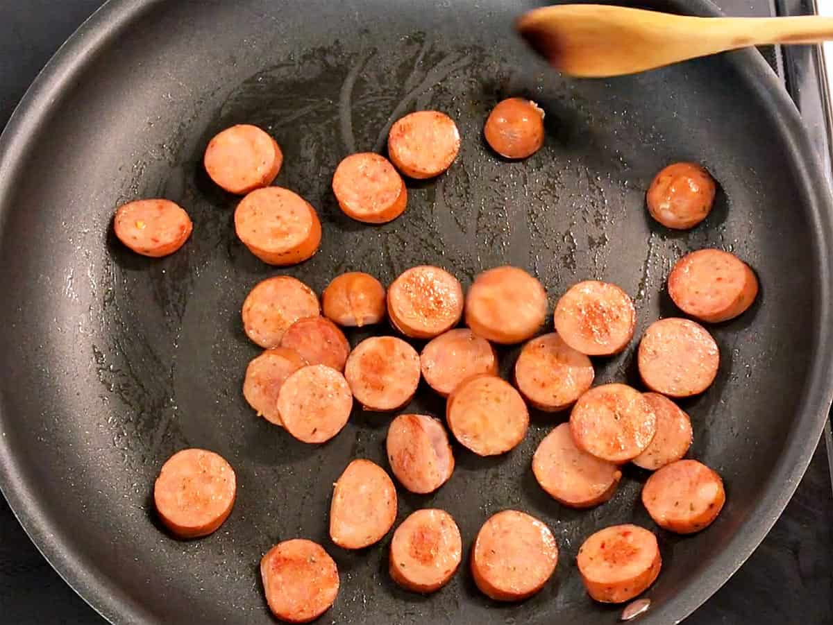 Cooking the sausage.