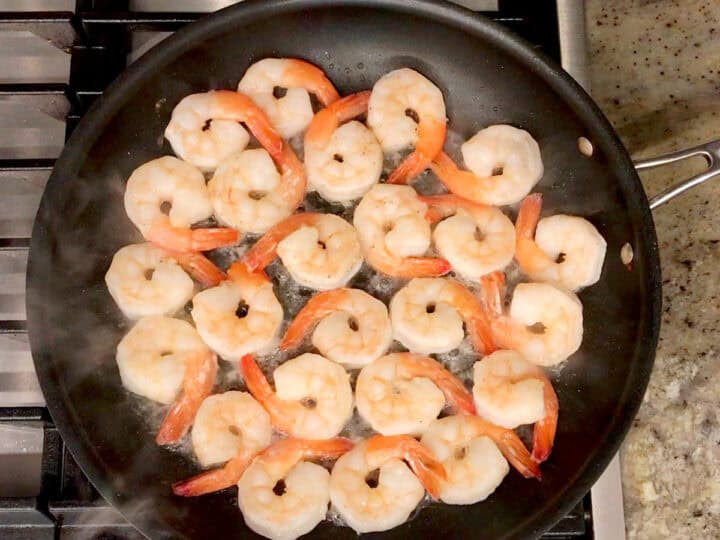 Cooking the shrimp.