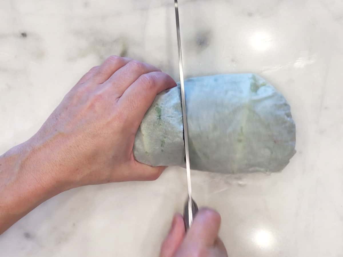 Cutting the sandwich.