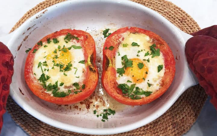 The tomatoes were garnished with chopped parsley.