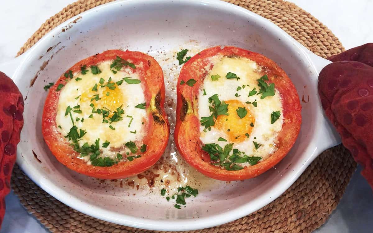 The tomatoes were garnished with chopped parsley.