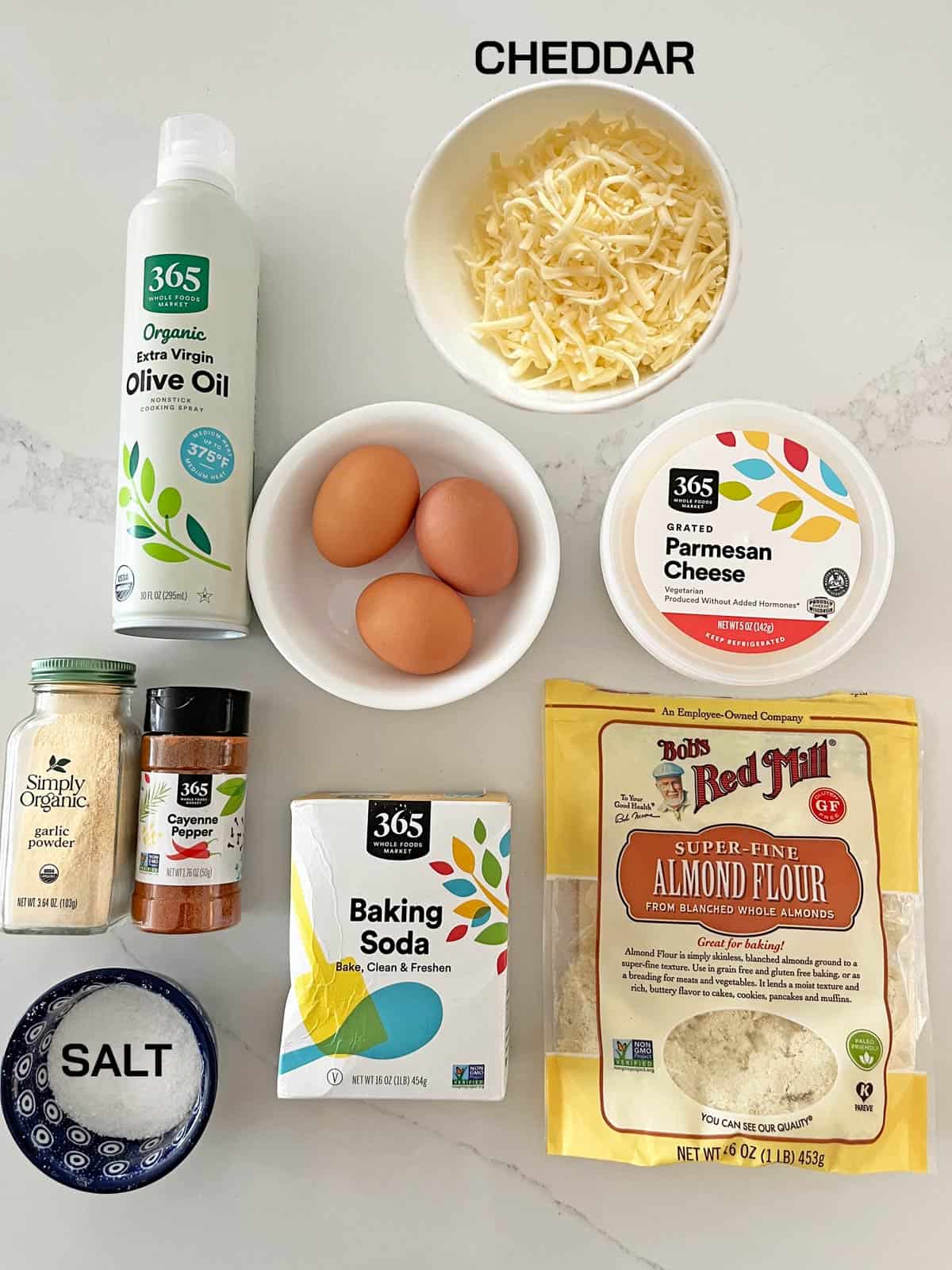 The ingredients needed for keto cheese muffins.