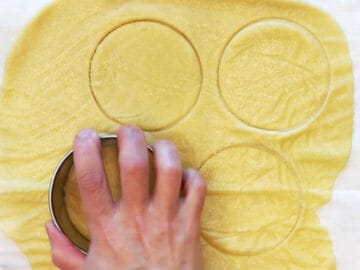 Creating dough circles.