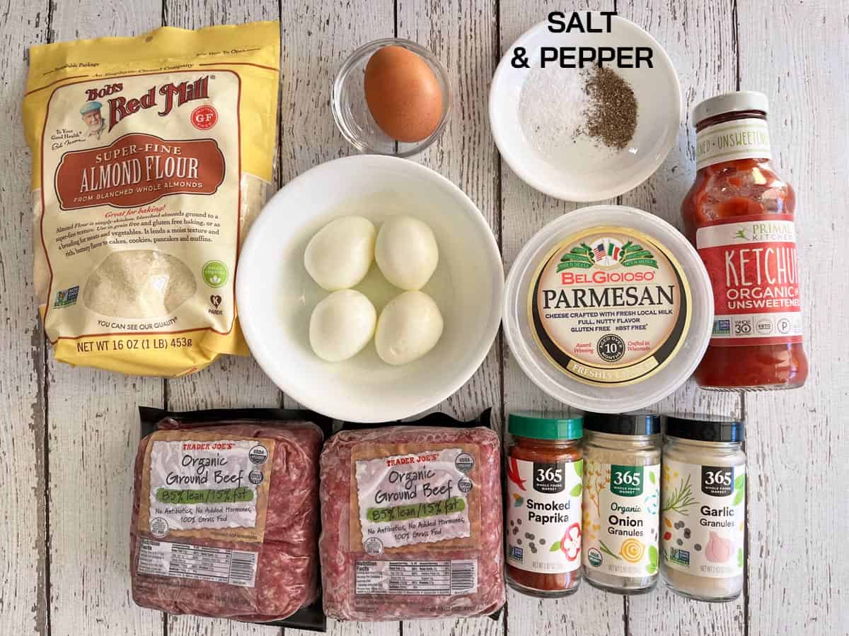 The ingredients needed for egg stuffed meatloaf.