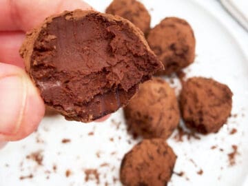 Showing the creamy inside of a truffle.