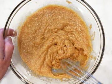 Mixing the ingredients for the bars' bottom layer.