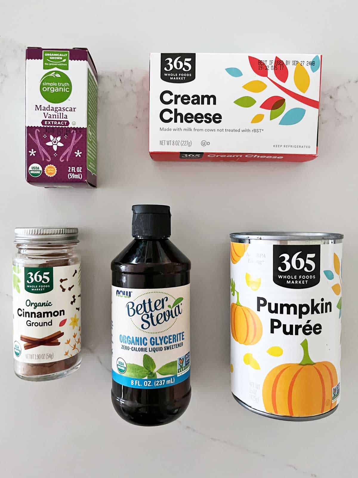 The ingredients needed to frost keto pumpkin muffins.