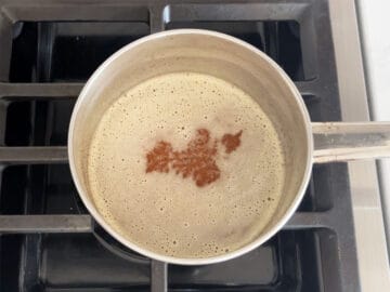 The brown butter is ready in the saucepan.