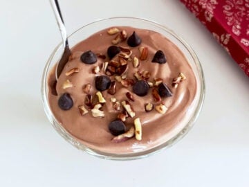 The cottage cheese chocolate mousse is served.