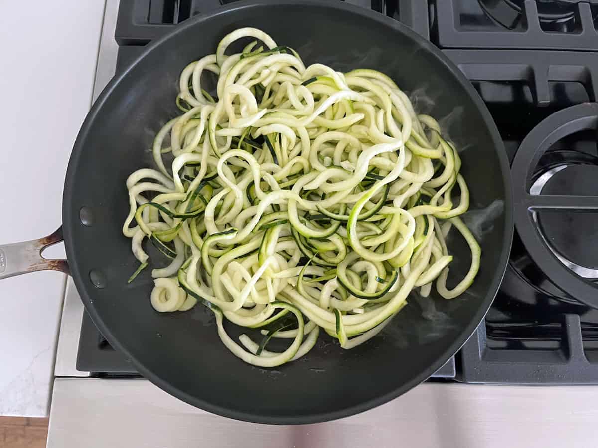 Cooking the noodles in a nonstick skillet.