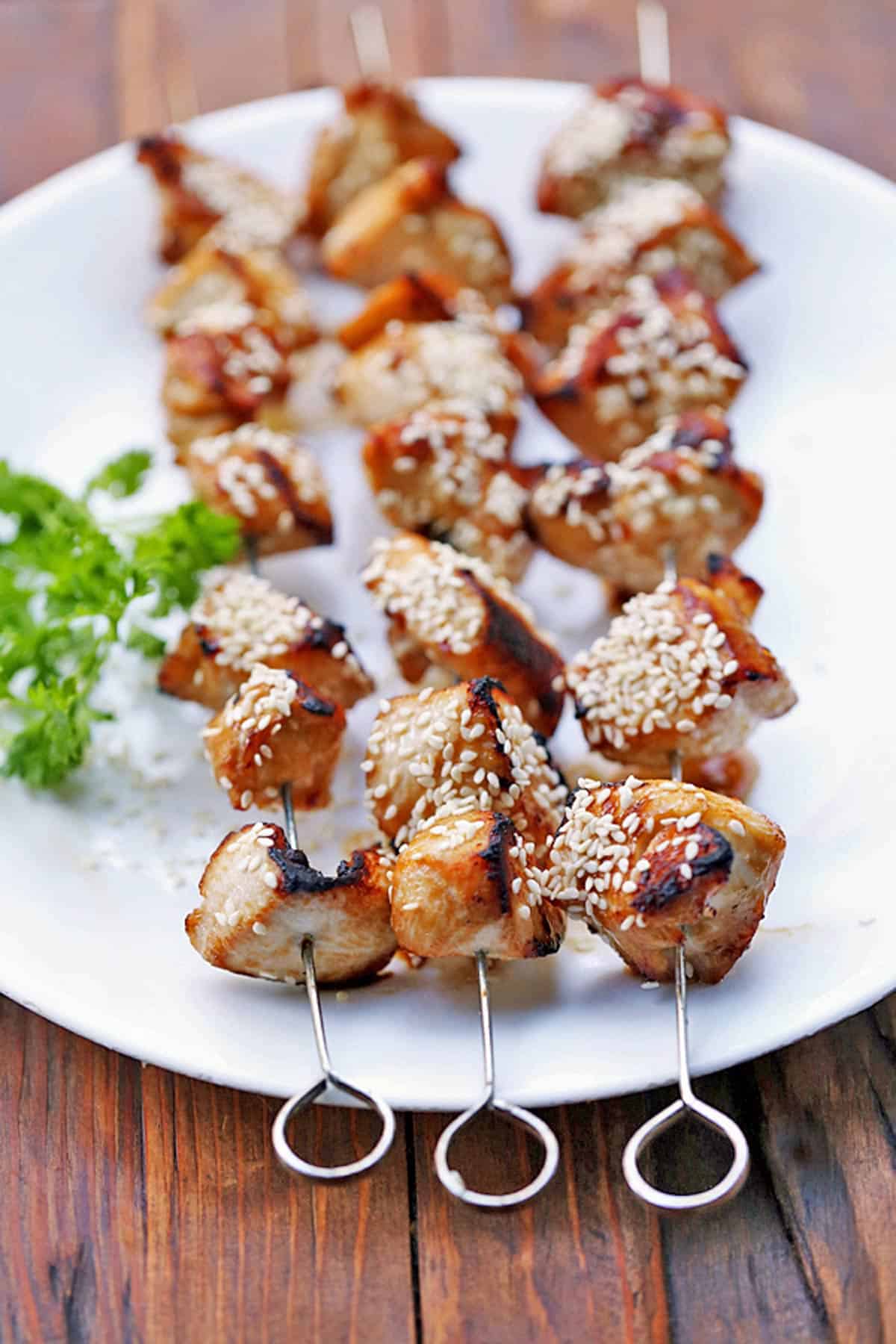 Oven chicken kabobs variation with Asian flavors.