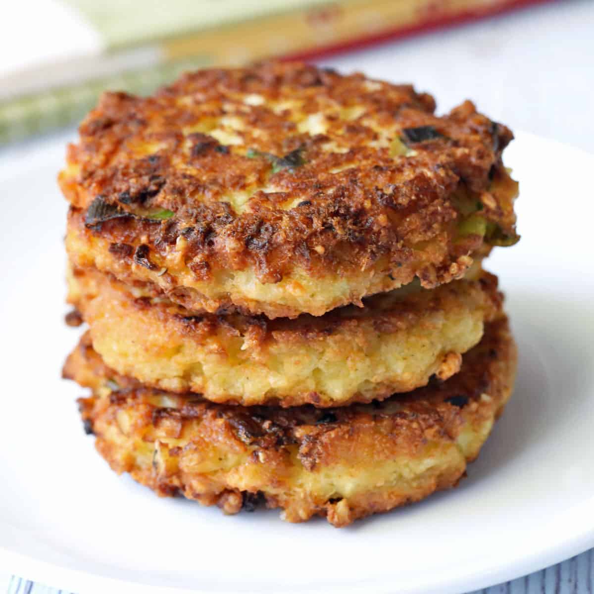 Thick cauliflower fritters.