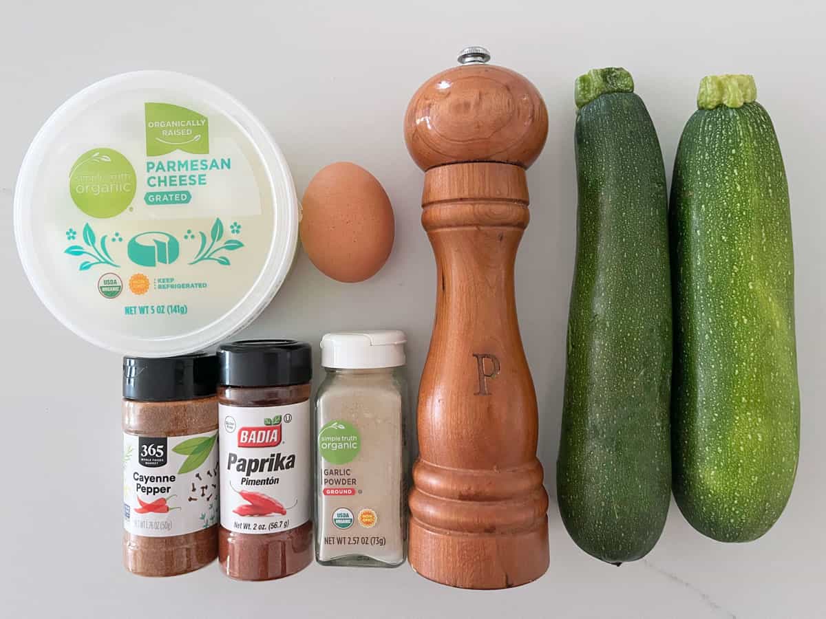 The ingredients needed to make zucchini fries.