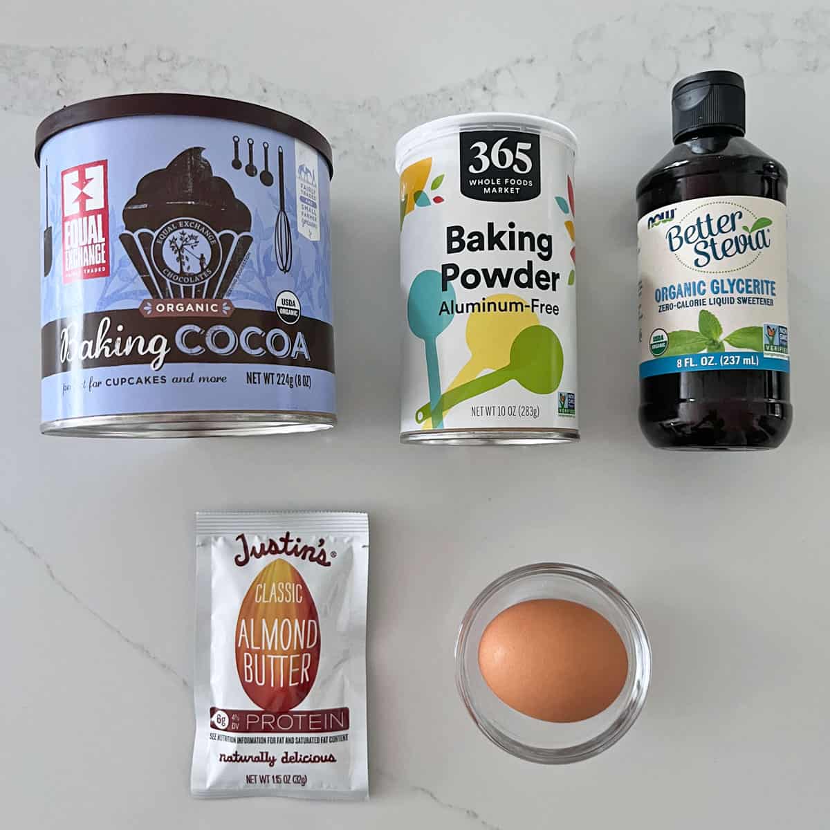The ingredients needed for chocolate mug cake.
