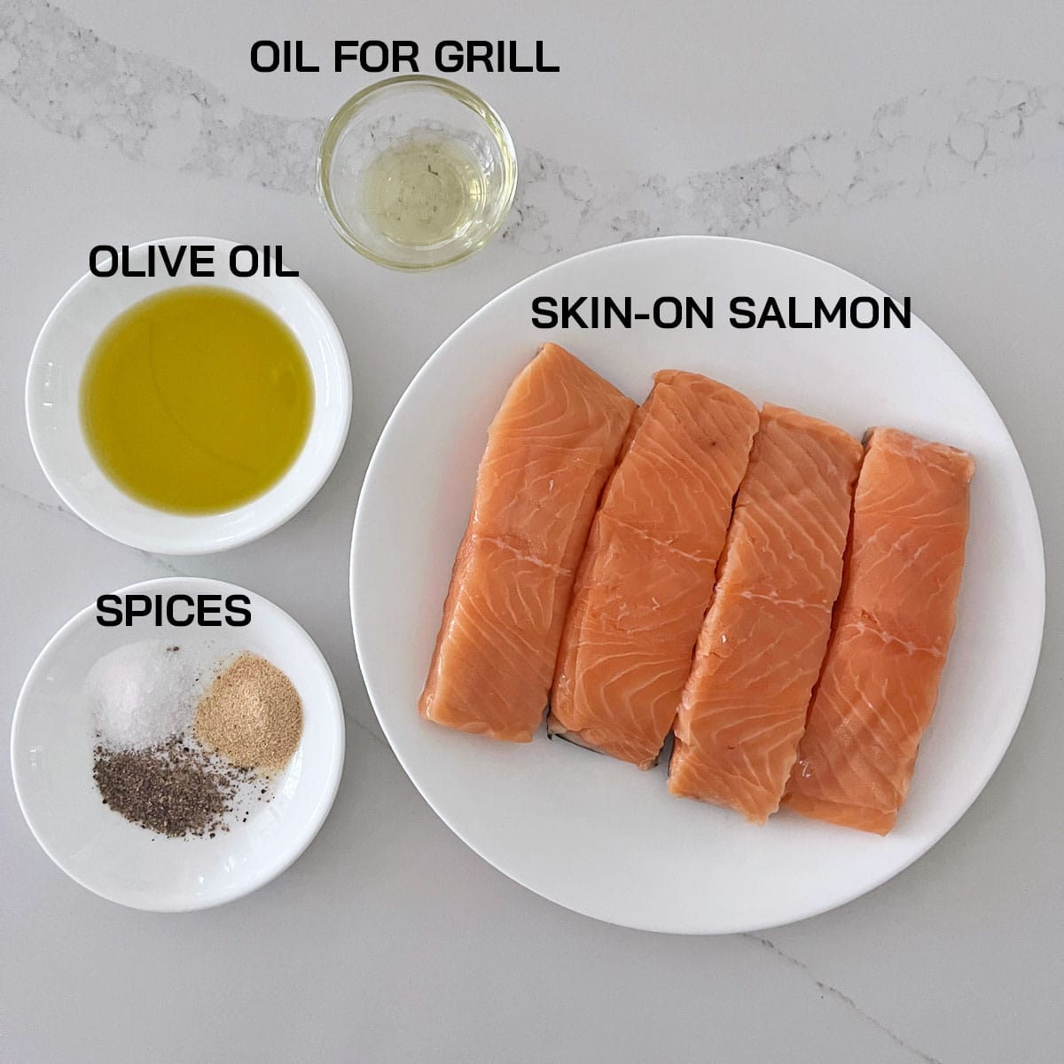 The ingredients needed to grill salmon.