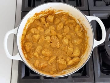 Coconut milk and PB2 were added to the stockpot.