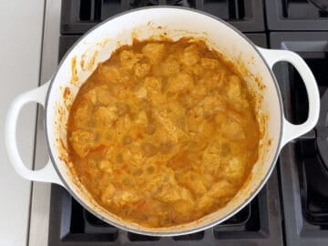 The curry is ready in the stockpot.