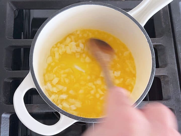 Sauteing onions in butter.