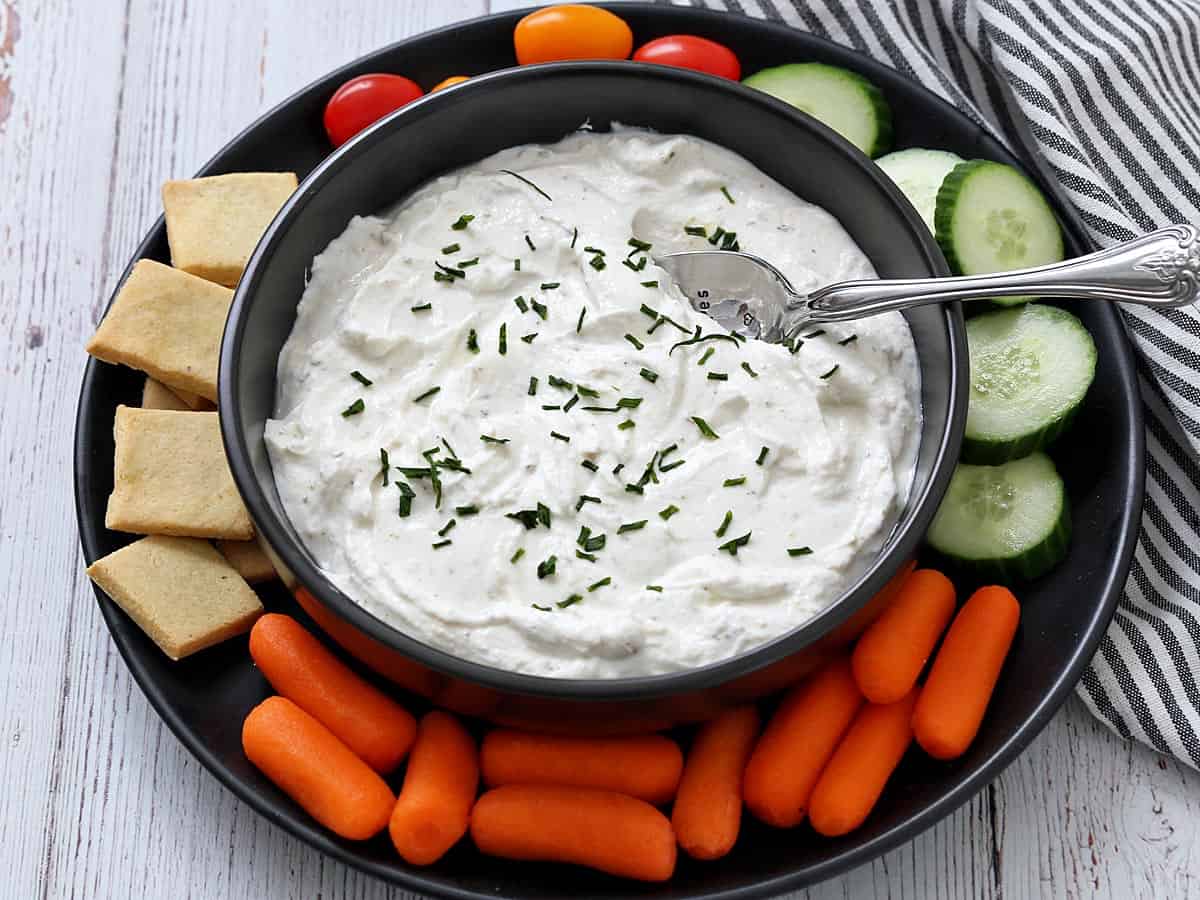 Almond flour crackers are served with yogurt dip.