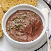 Chicken liver pâté is served with almond flour bread.