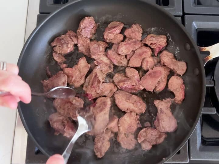 Cooking the livers.