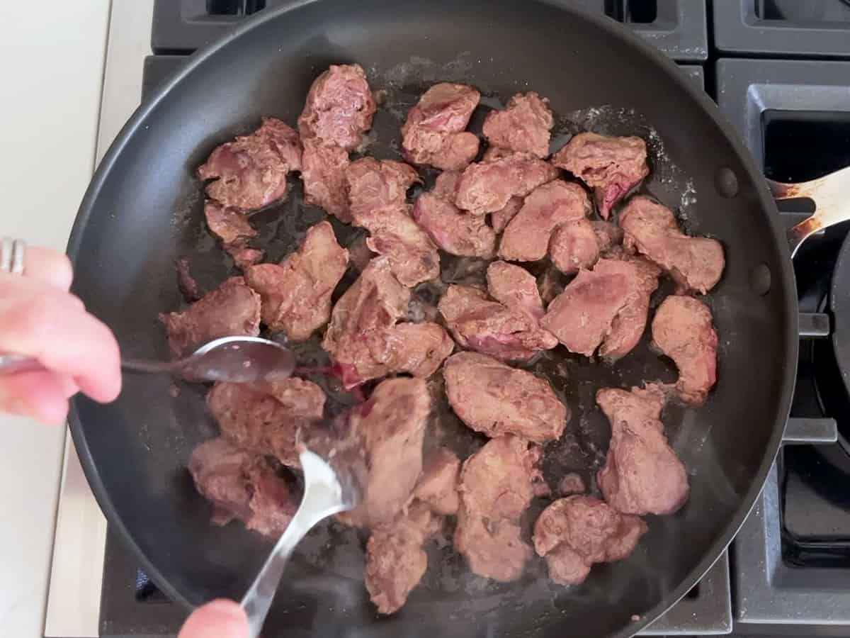 Cooking the livers.