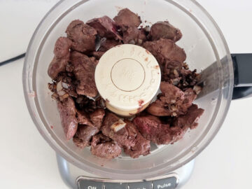 Livers and shallots in the food processor.