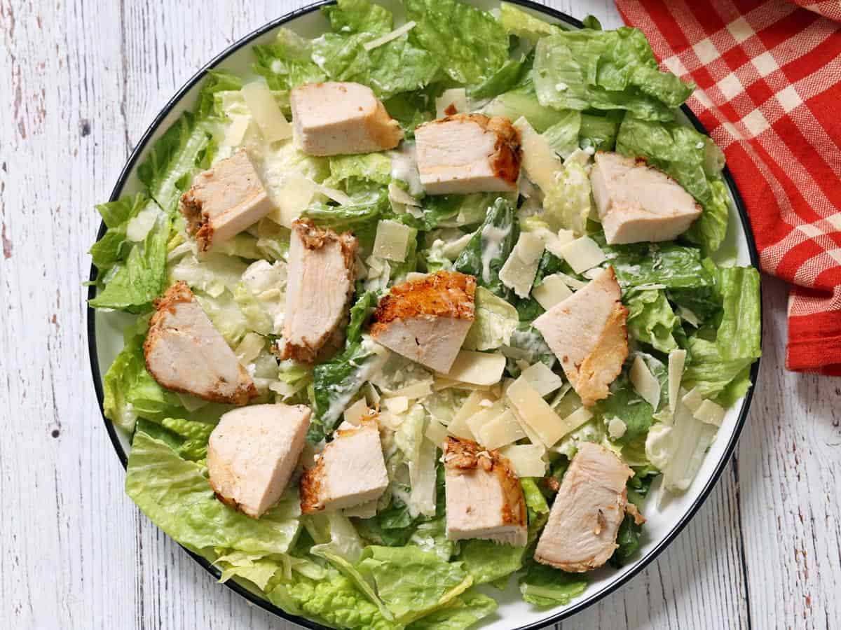 Roasted turkey breast leftovers are served in a salad.