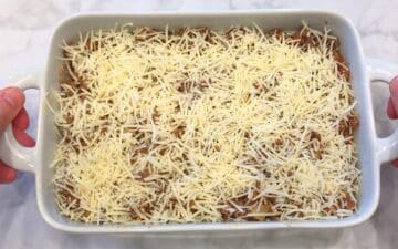 he lasagna was assembled and is ready for the oven.