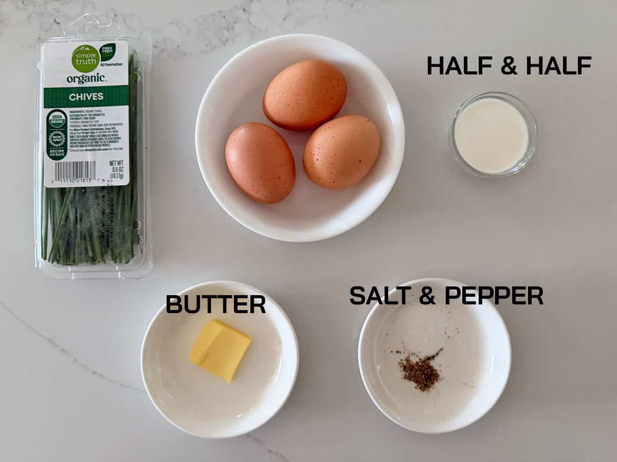 The basic ingredients needed to make an omelette.
