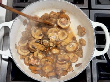Cooking the mushrooms.