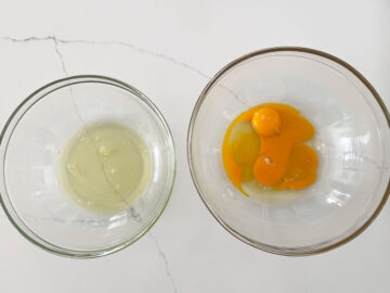 Eggs were separated to whites and yolks.