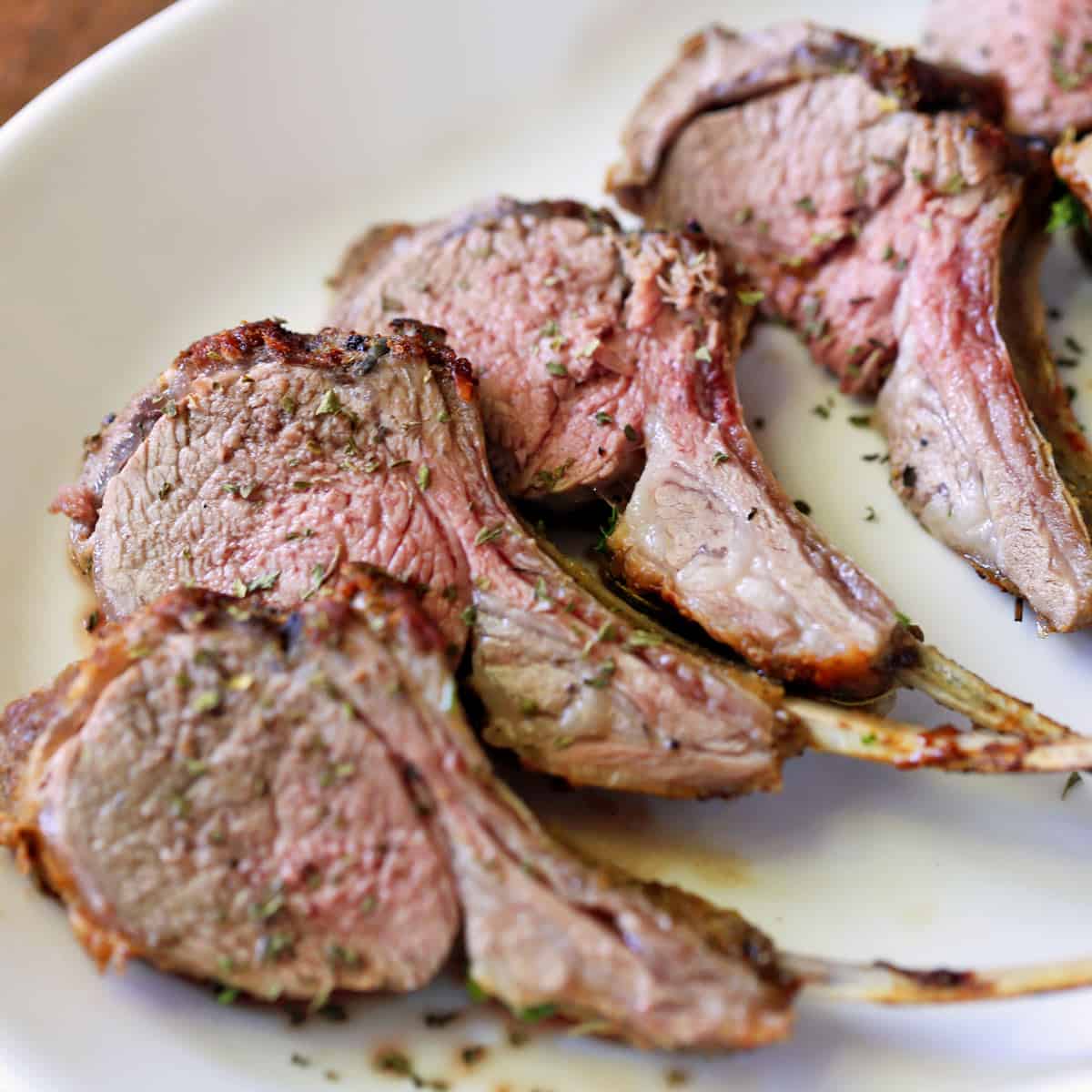 Rack of lamb cooked to medium.