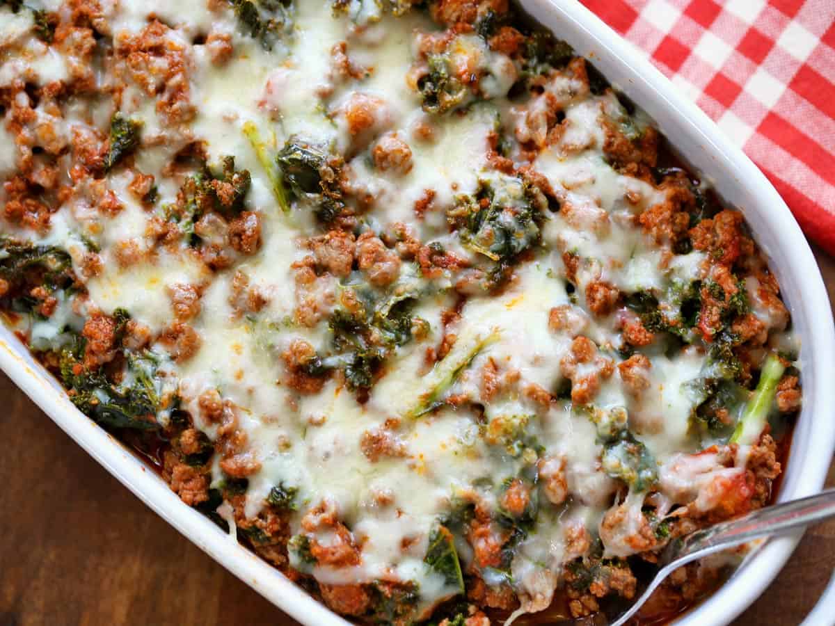 Ground beef casserole with kale.