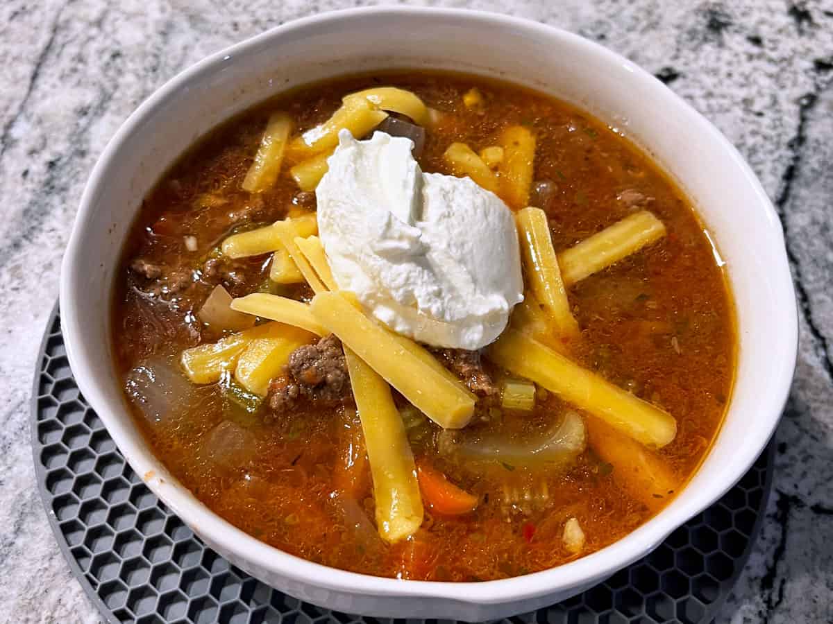 A reader photo of a hamburger soup.